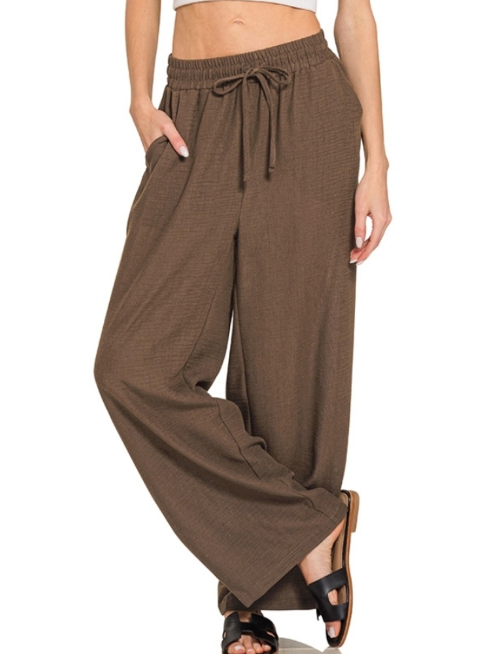 New Zenana Brown Woven Crepe Pants